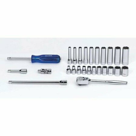 WILLIAMS Socket/Tool Set, 26 Pieces, 6-Point, 1/4 Inch Dr JHWWSM-26HF